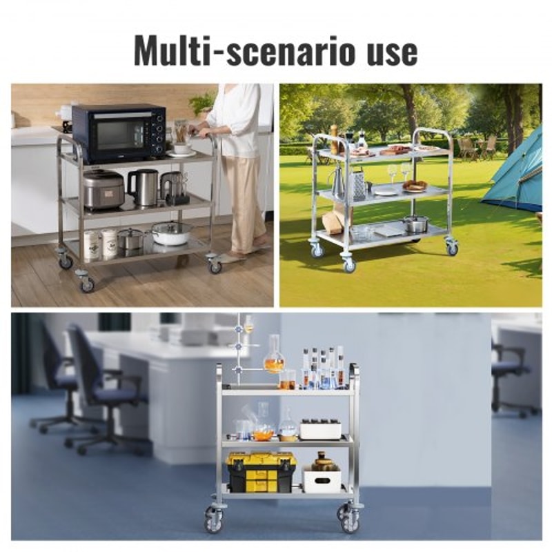 Premium 3 Tier Stainless Steel Utility Cart With Lockable Wheels And 400lb Capacity 5