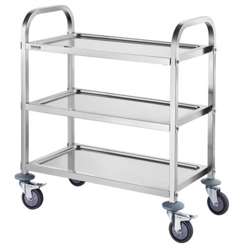 Premium 3 Tier Stainless Steel Utility Cart With Lockable Wheels And 400lb Capacity 7