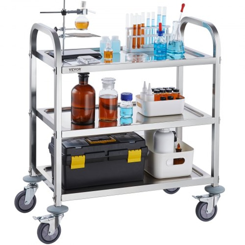 Premium 3 Tier Stainless Steel Utility Cart With Lockable Wheels And 400lb Capacity 9