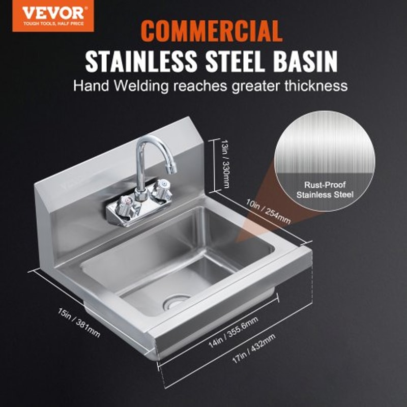 Commercial Stainless Steel Wall Mount Hand Sink With Faucet 1
