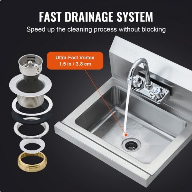 Commercial Stainless Steel Wall Mount Hand Sink With Faucet 3