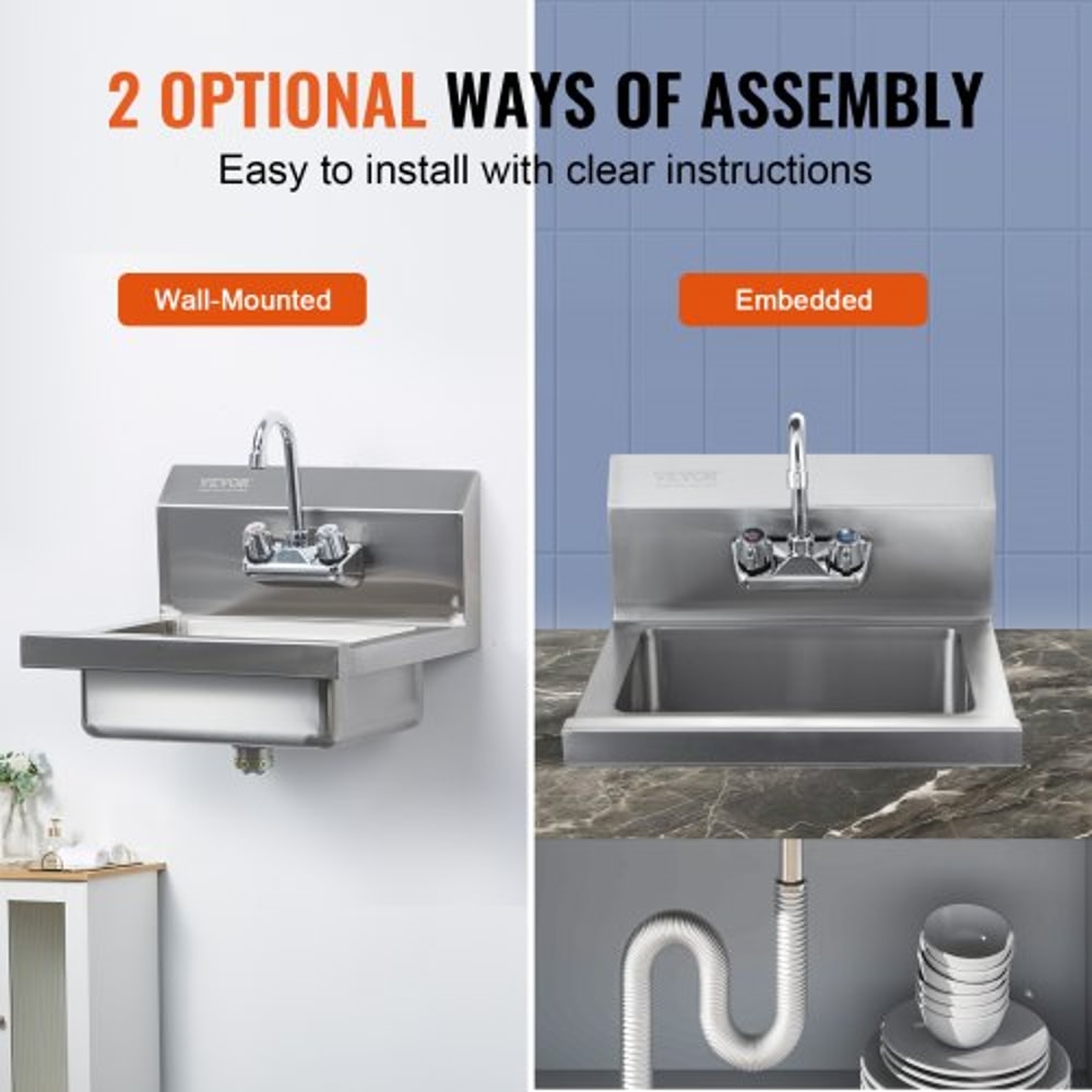 Commercial Stainless Steel Wall Mount Hand Sink With Faucet 4