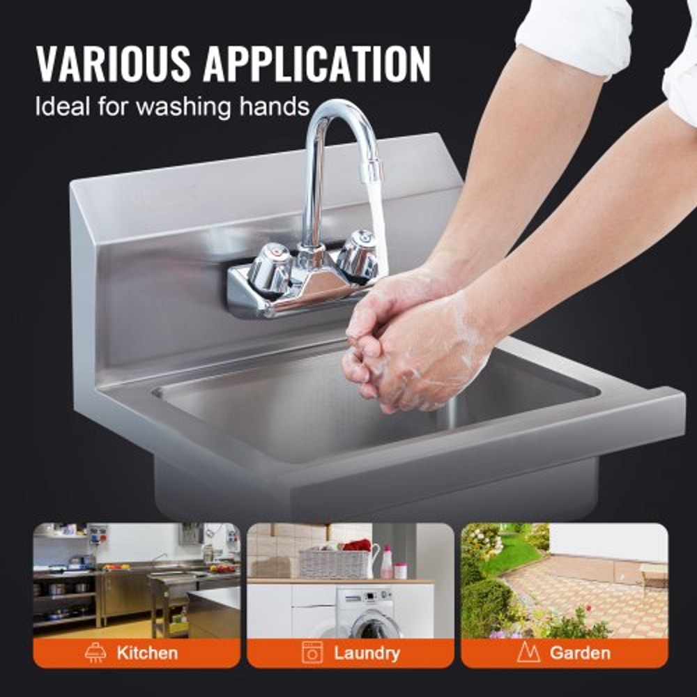 Commercial Stainless Steel Wall Mount Hand Sink With Faucet 5