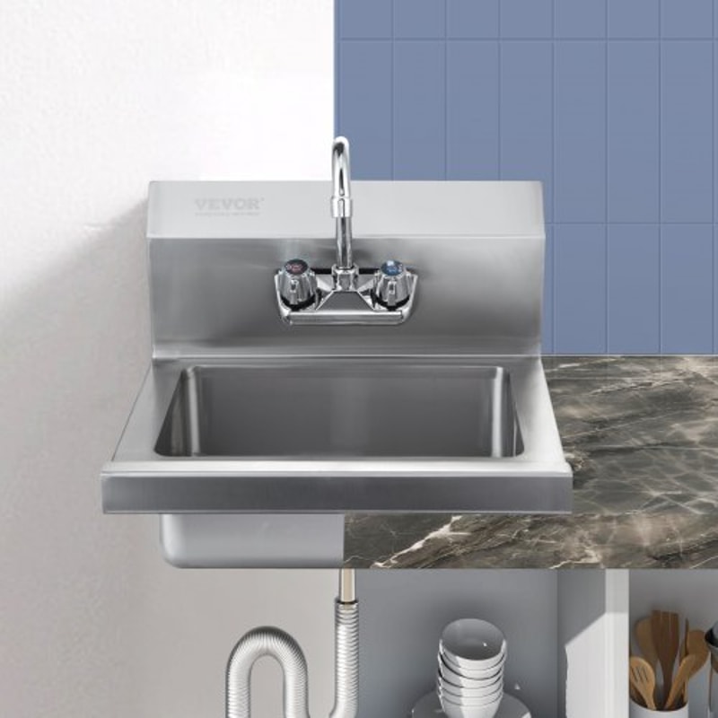 Commercial Stainless Steel Wall Mount Hand Sink With Faucet 6