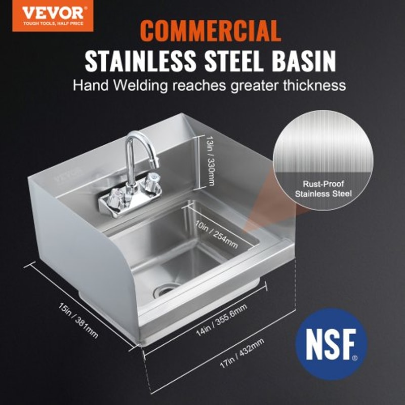 Premium Stainless Steel Commercial Hand Sink Wall Mount Basin With Faucet 1