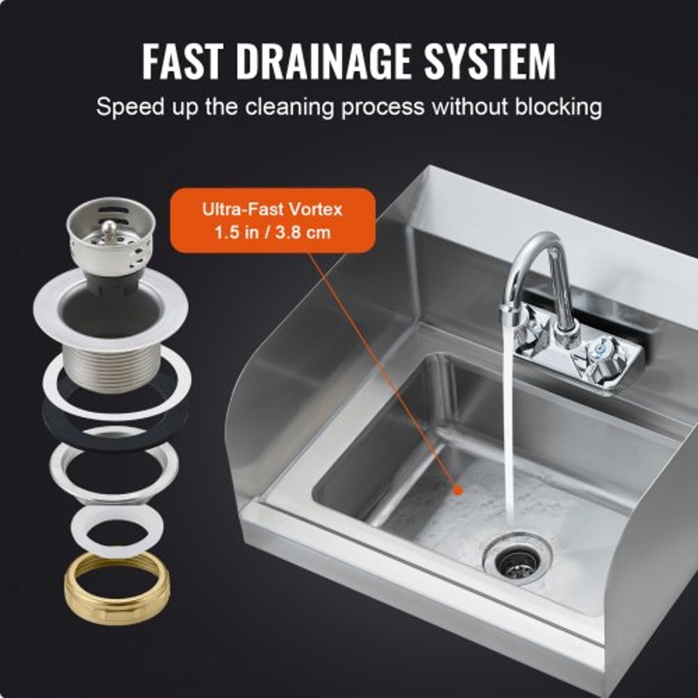 Premium Stainless Steel Commercial Hand Sink Wall Mount Basin With Faucet 3