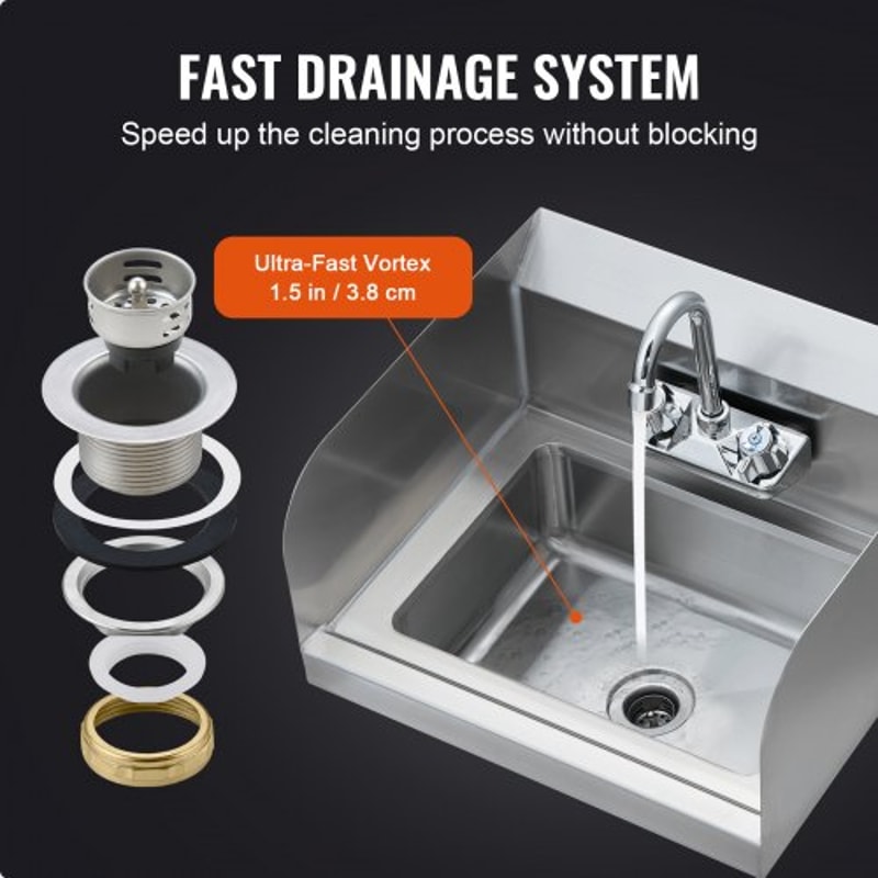 Premium Stainless Steel Commercial Hand Sink Wall Mount Basin With Faucet 3