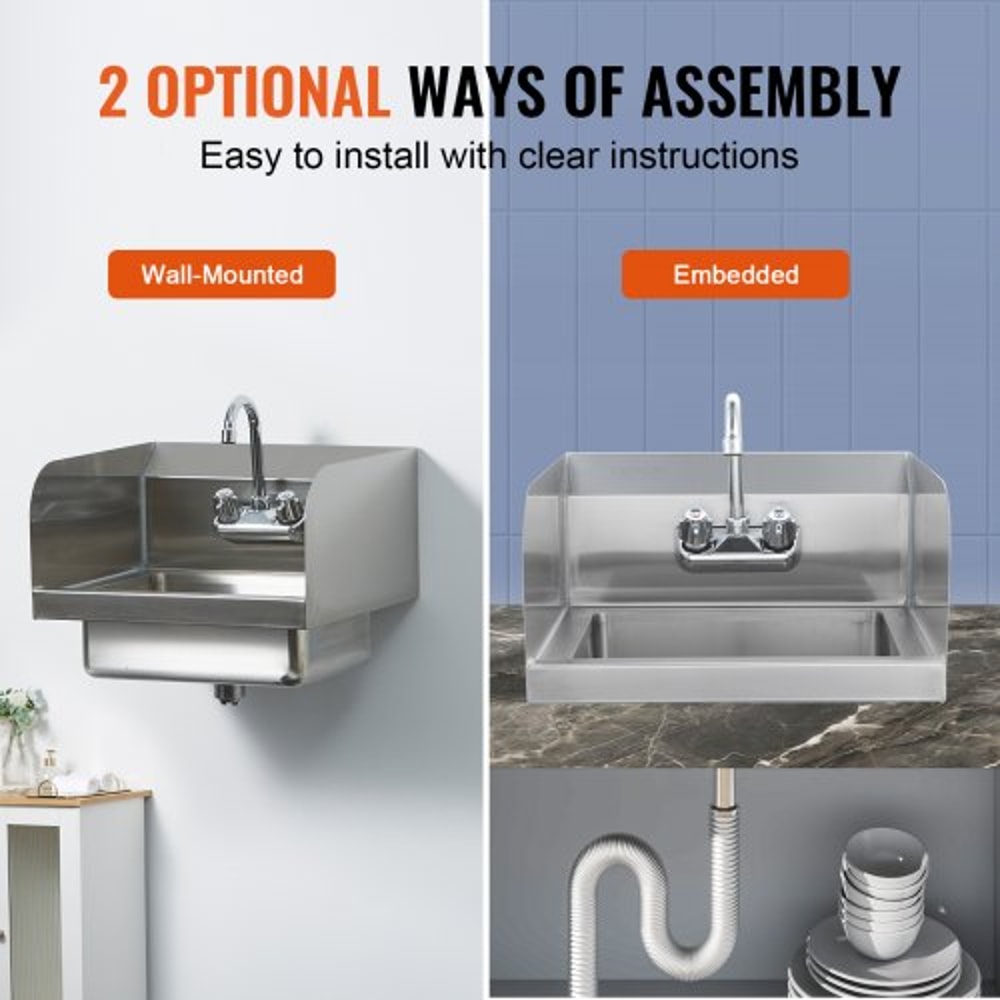 Premium Stainless Steel Commercial Hand Sink Wall Mount Basin With Faucet 4
