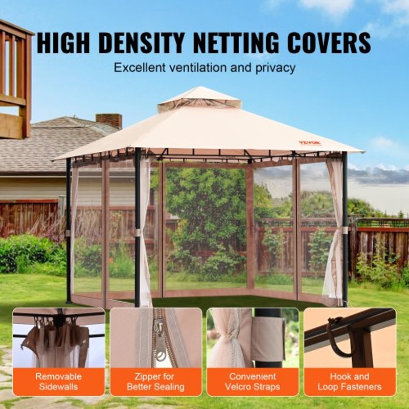 Premium Outdoor Patio Gazebo With Mosquito Netting Steel Frame 4