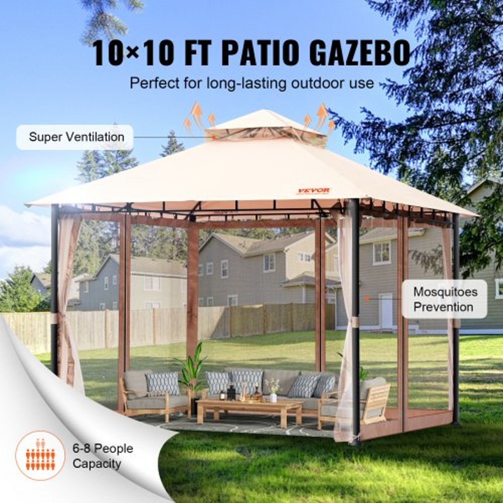 Premium Outdoor Patio Gazebo With Mosquito Netting Steel Frame 5