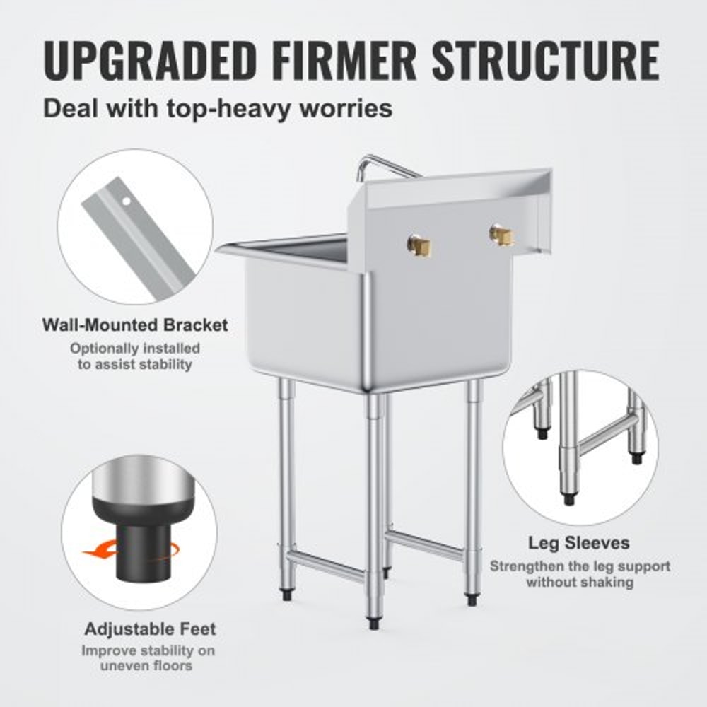 Heavy Duty Stainless Steel Prep Commercial Utility Sink With Faucet Legs 3