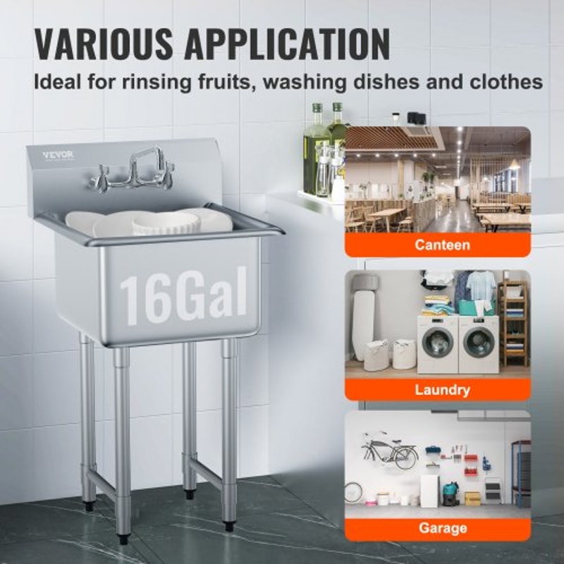 Heavy Duty Stainless Steel Prep Commercial Utility Sink With Faucet Legs 5