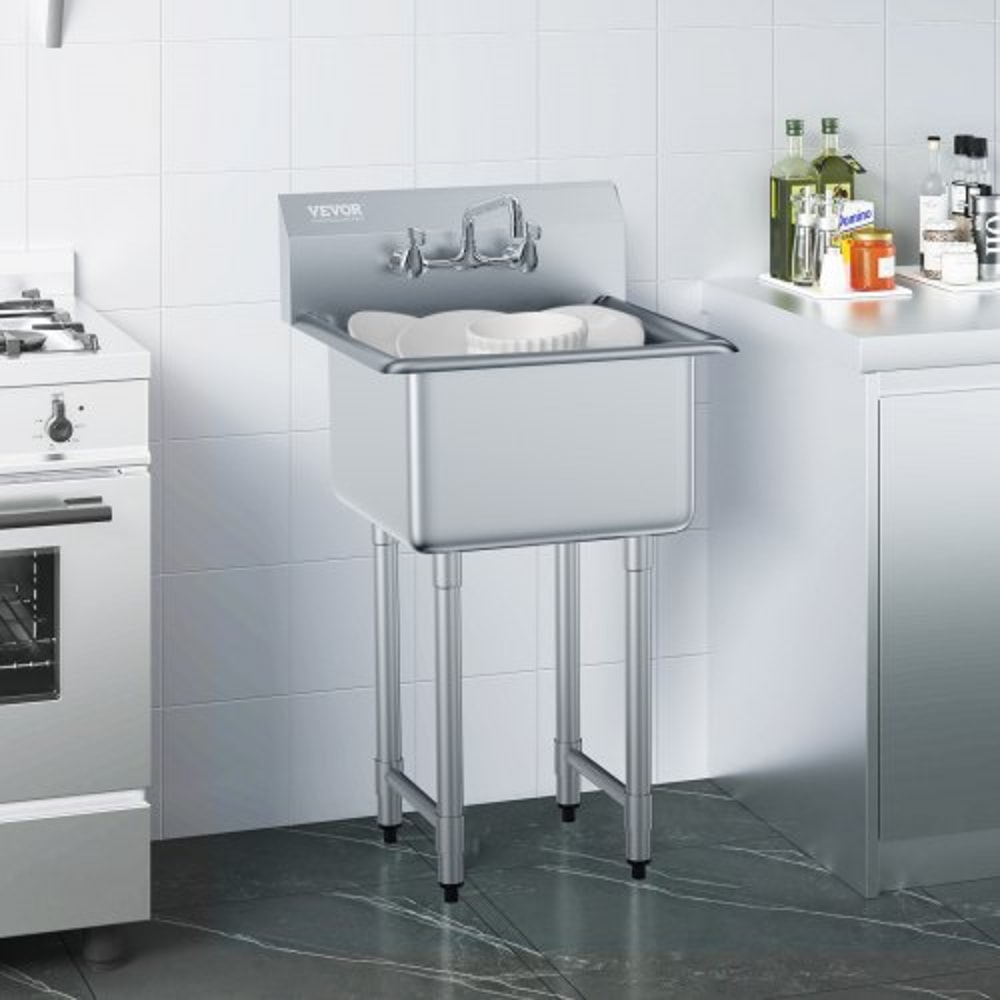 Heavy Duty Stainless Steel Prep Commercial Utility Sink With Faucet Legs 6