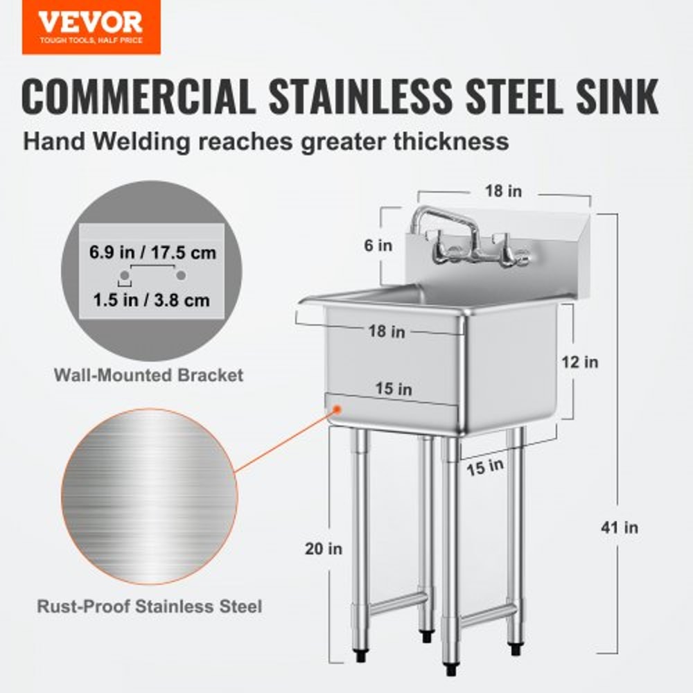 Heavy Duty Stainless Steel Utility Sink With Faucet Legs Commercial Prep Sink 3