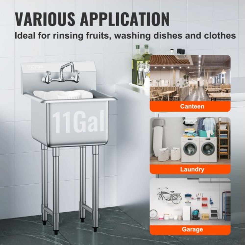 Heavy Duty Stainless Steel Utility Sink With Faucet Legs Commercial Prep Sink 1