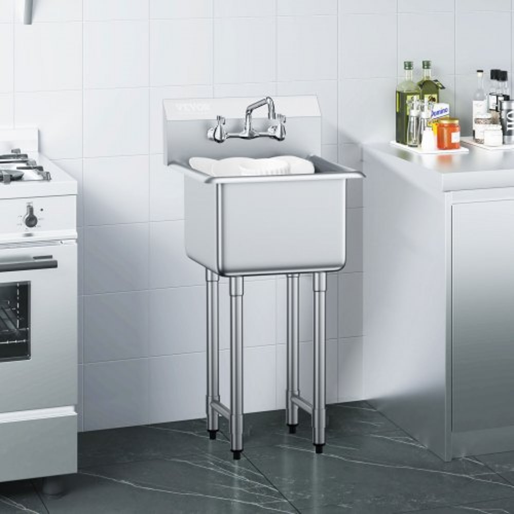 Heavy Duty Stainless Steel Utility Sink With Faucet Legs Commercial Prep Sink 6