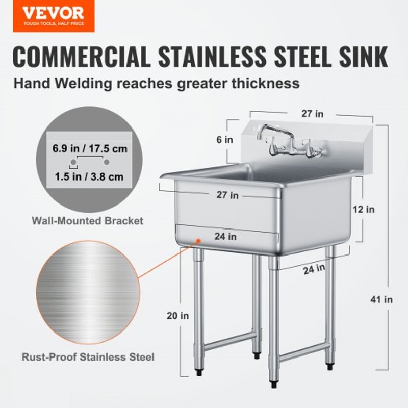 Stainless Steel Prep And Utility Sink Commercial Stainless Steel Prep Utility Sink With Faucet Le 1