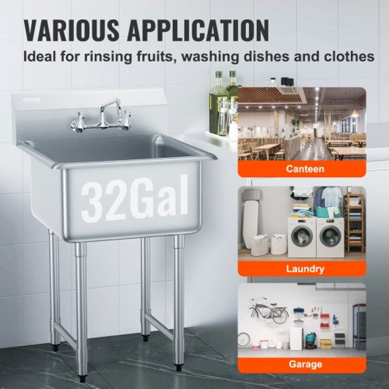 Stainless Steel Prep And Utility Sink Commercial Stainless Steel Prep Utility Sink With Faucet Le 3