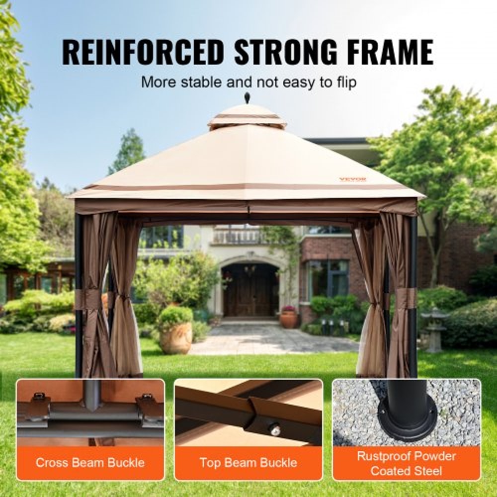 Spacious Outdoor Patio Gazebo Canopy Shelter With Mosquito Netting 3