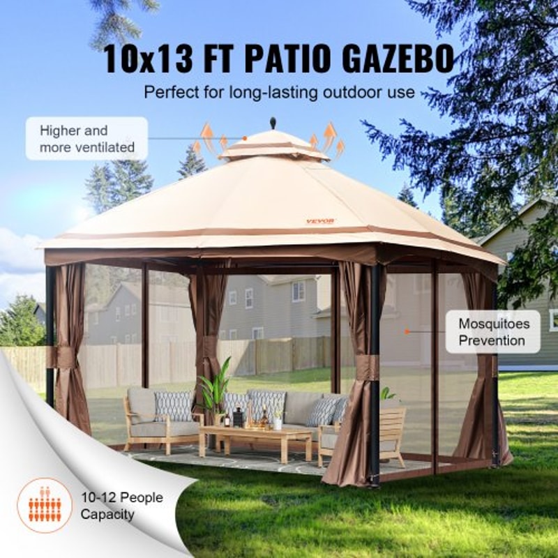Spacious Outdoor Patio Gazebo Canopy Shelter With Mosquito Netting 5