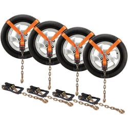 heavy duty vehicle tie down straps 4 pack with chain anchors & ratchets