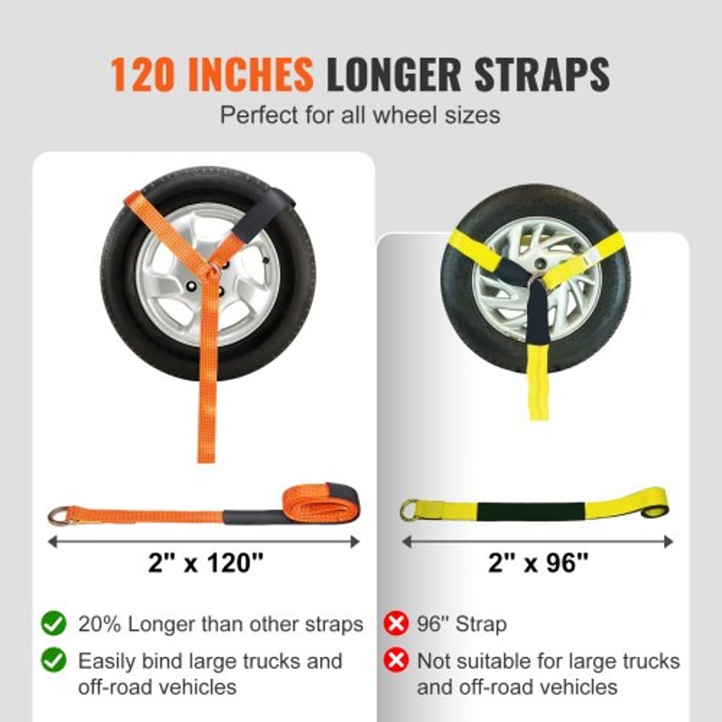 Heavy Duty Vehicle Tie Down Straps 4 Pack with Chain Anchors & Ratchets