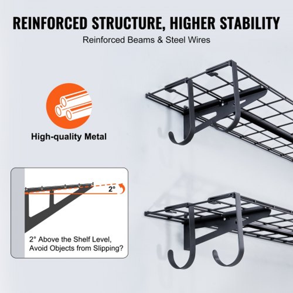 Heavy Duty Garage Wall Shelves 2 Pack Tough Metal Floating Storage 2
