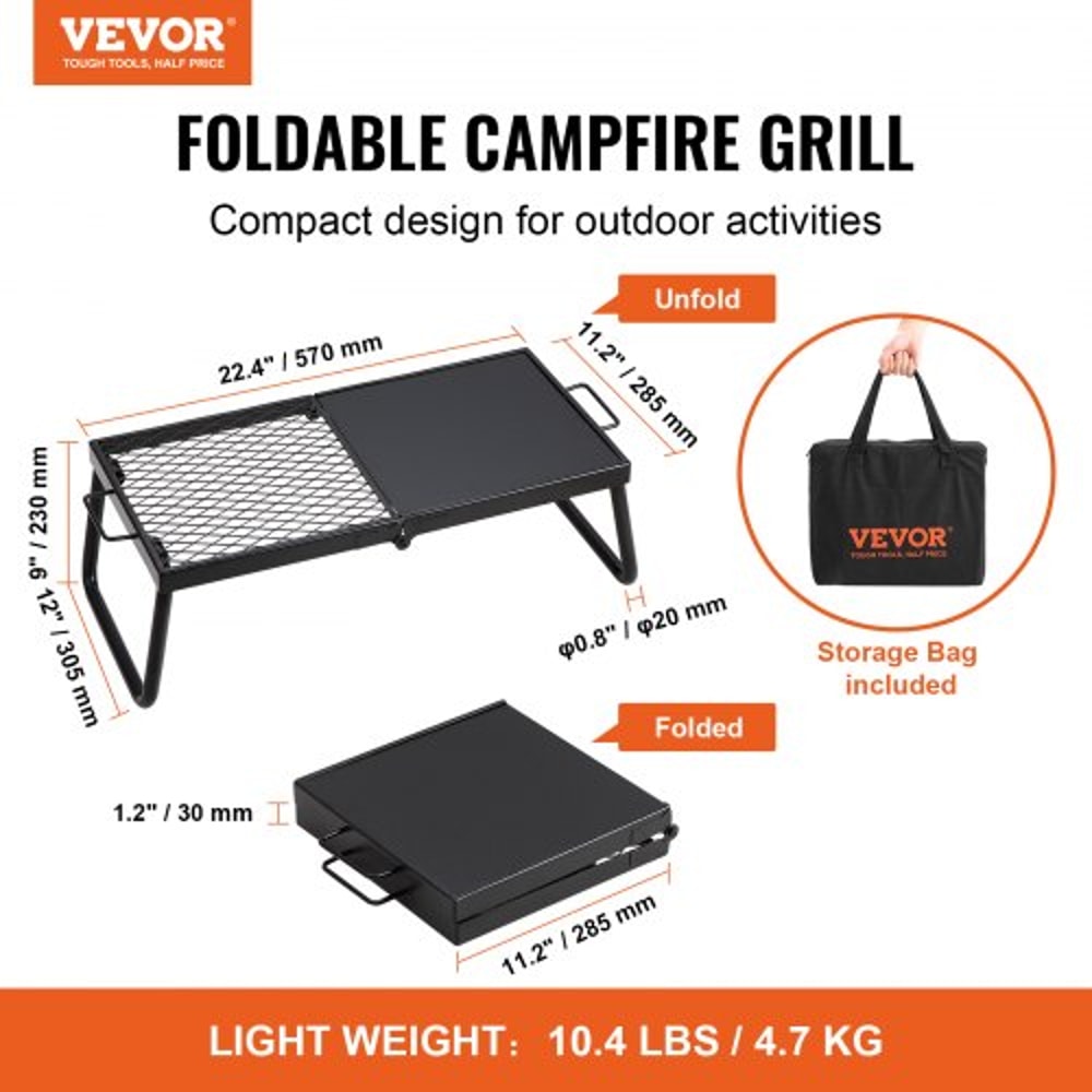 Heavy Duty Portable Campfire Grill With Foldable Steel Mesh Rack 5