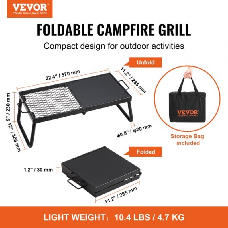 Heavy Duty Portable Campfire Grill With Foldable Steel Mesh Rack 5