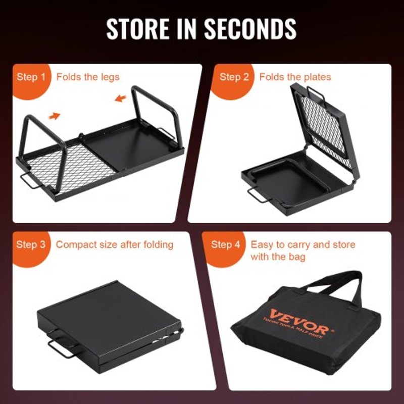 Heavy Duty Portable Campfire Grill With Foldable Steel Mesh Rack 3