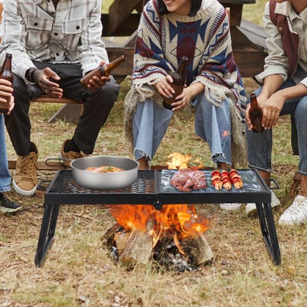 Heavy Duty Portable Campfire Grill With Foldable Steel Mesh Rack 6