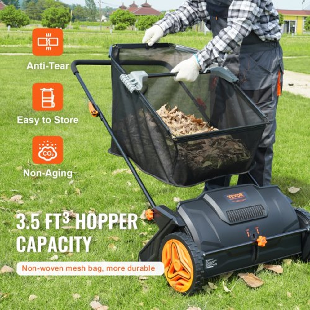 Premium Push Lawn Sweeper Leaf Collector With Large Hopper 3