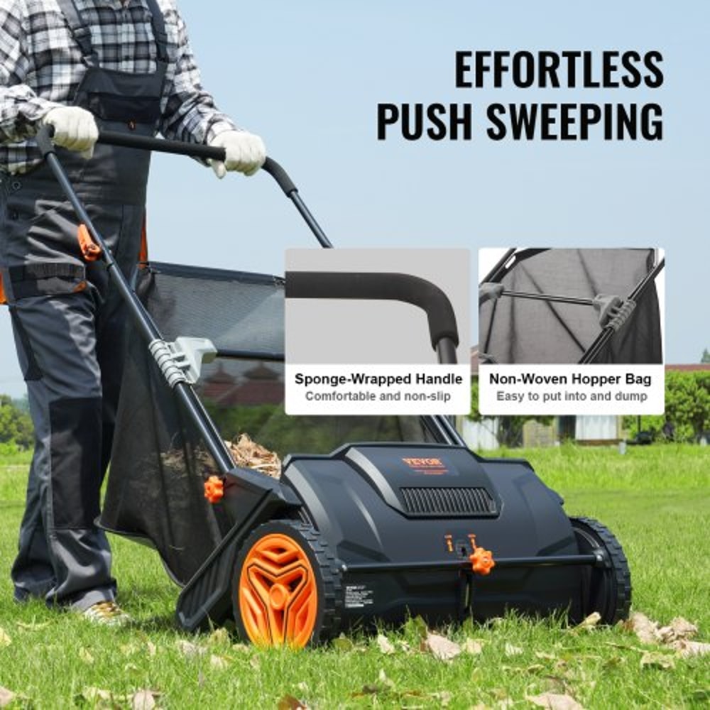 Premium Push Lawn Sweeper Leaf Collector With Large Hopper 5