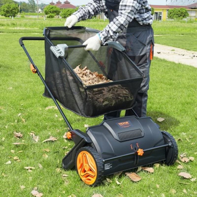 Premium Push Lawn Sweeper Leaf Collector With Large Hopper 6
