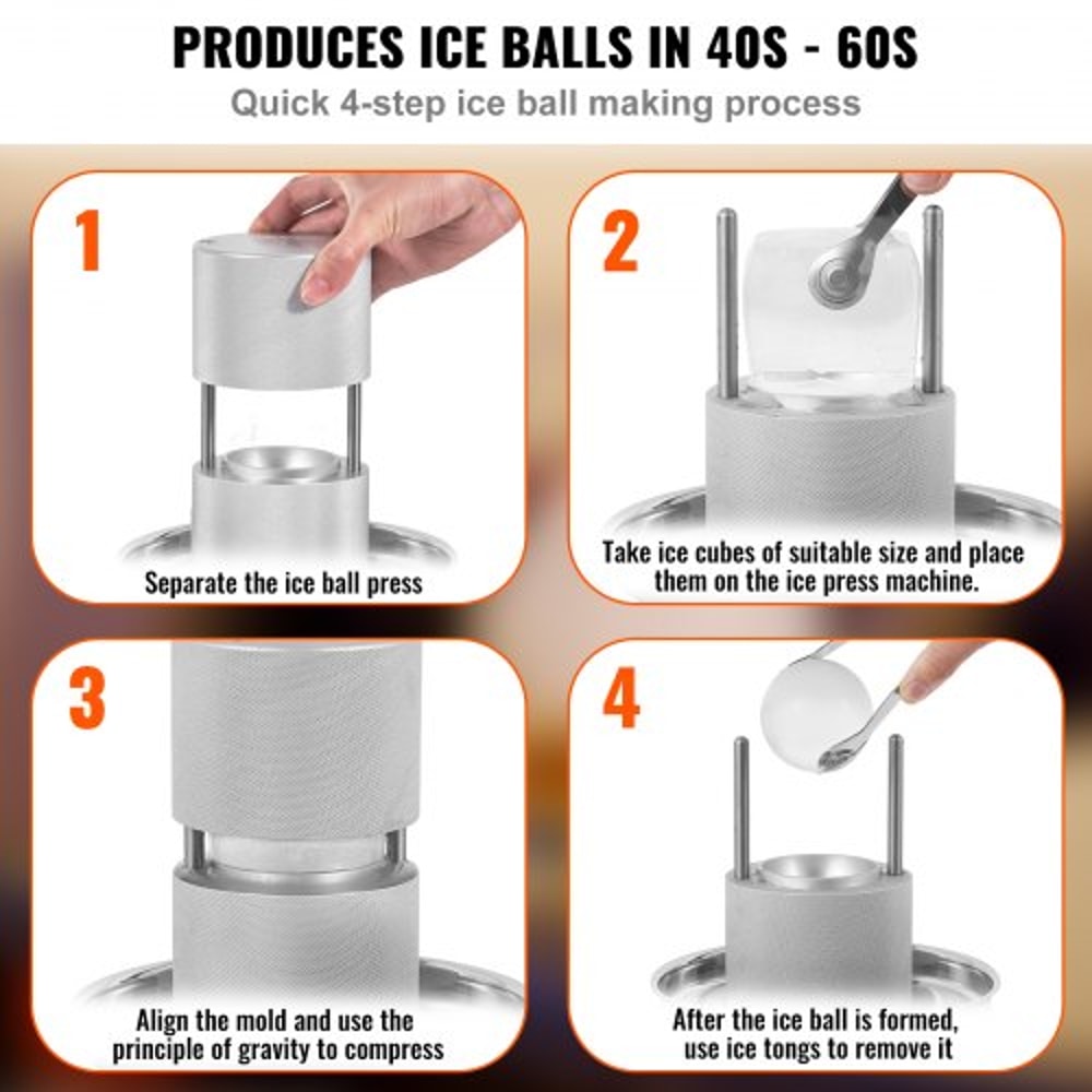 Premium Ice Ball Press Maker Heavy Duty Whiskey Cocktail Ice Ball Maker 6
