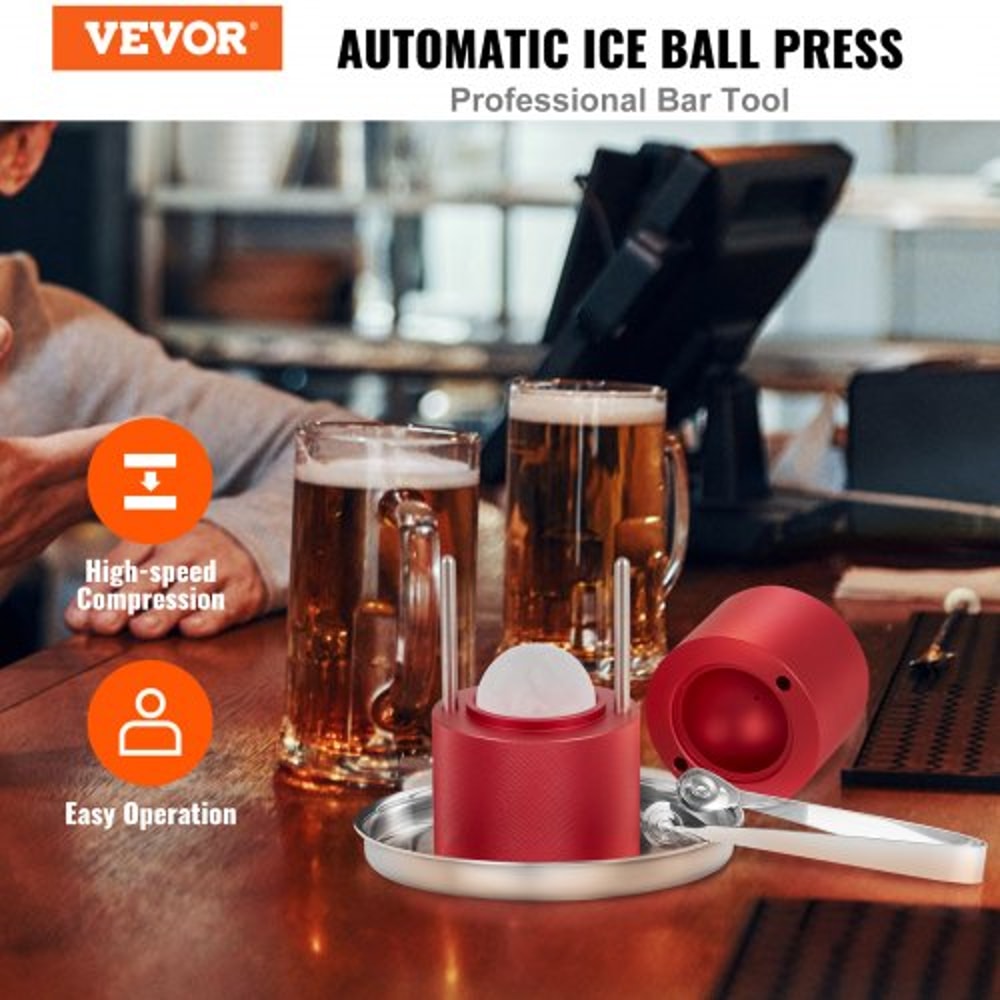 Whiskey Ice Ball Maker Press Slow Melting Sphere Kit with Tongs & Drip Tray
