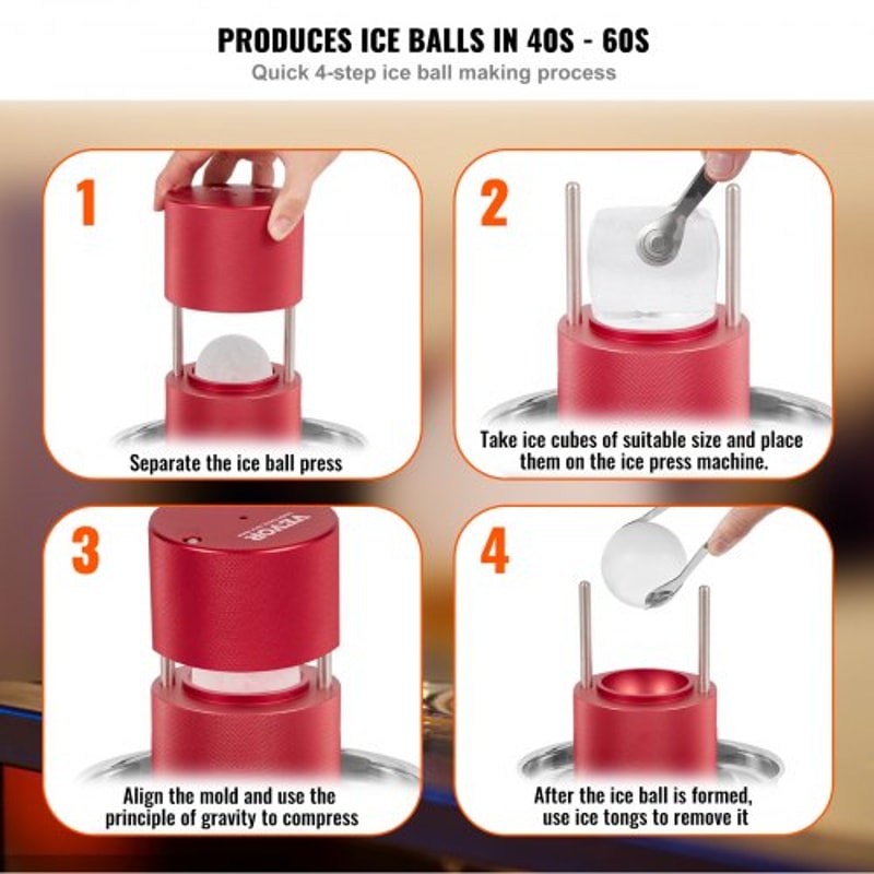 Whiskey Ice Ball Maker Press Slow Melting Sphere Kit with Tongs & Drip Tray