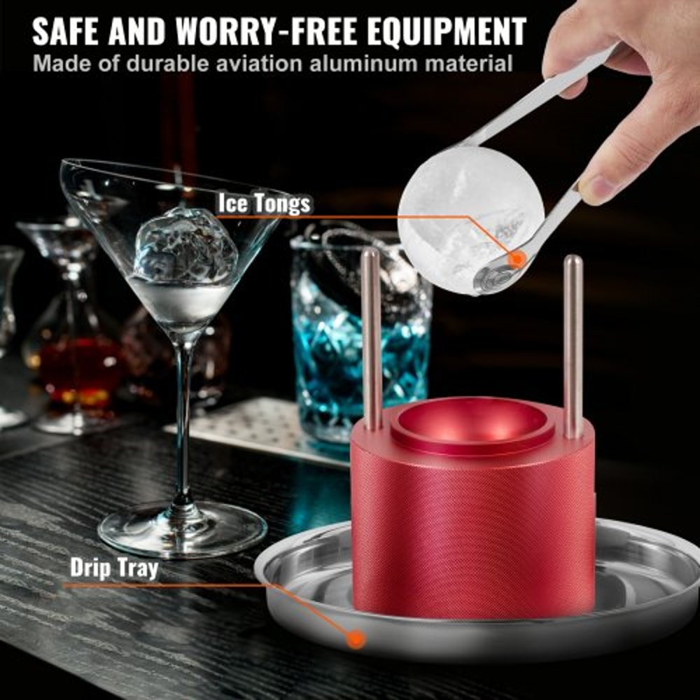 Whiskey Ice Ball Maker Press Slow Melting Sphere Kit with Tongs & Drip Tray