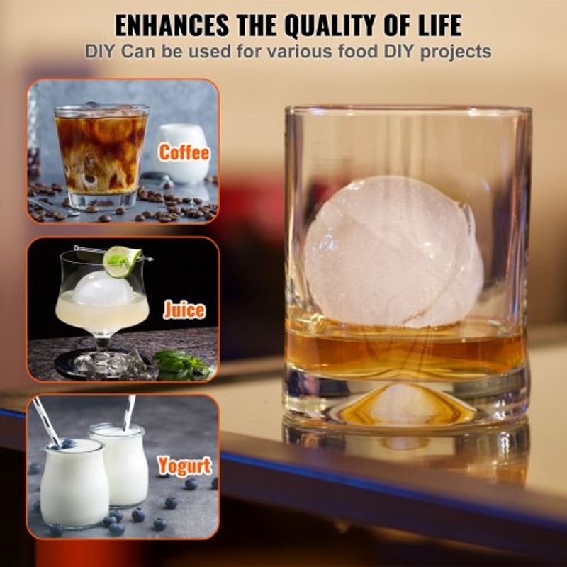Whiskey Ice Ball Maker Press Slow Melting Sphere Kit with Tongs & Drip Tray