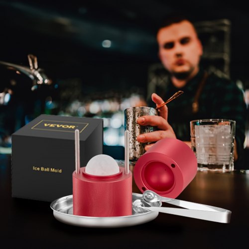 Whiskey Ice Ball Maker Press Slow Melting Sphere Kit with Tongs & Drip Tray