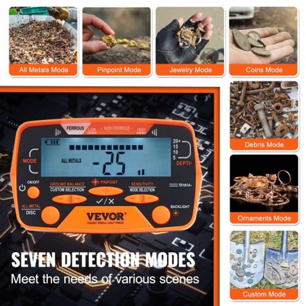 Premium Waterproof Metal Detector For Adults Kids With 7 Mode LCD Gold Detection 3