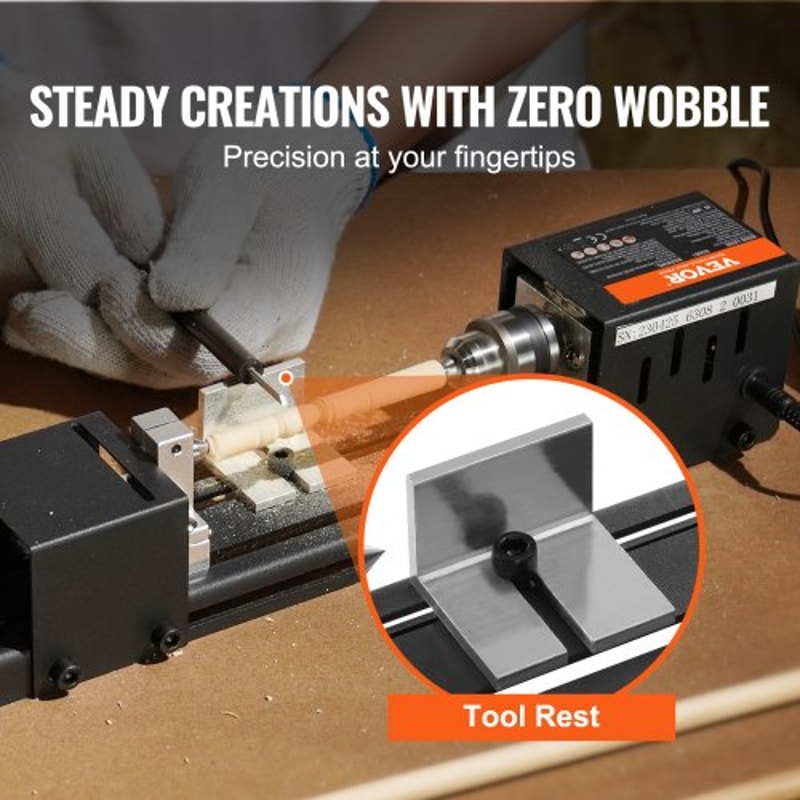 Portable 7 Speed Mini Wood Lathe Machine With Accessories Precision DIY Woodworking Tool 2
