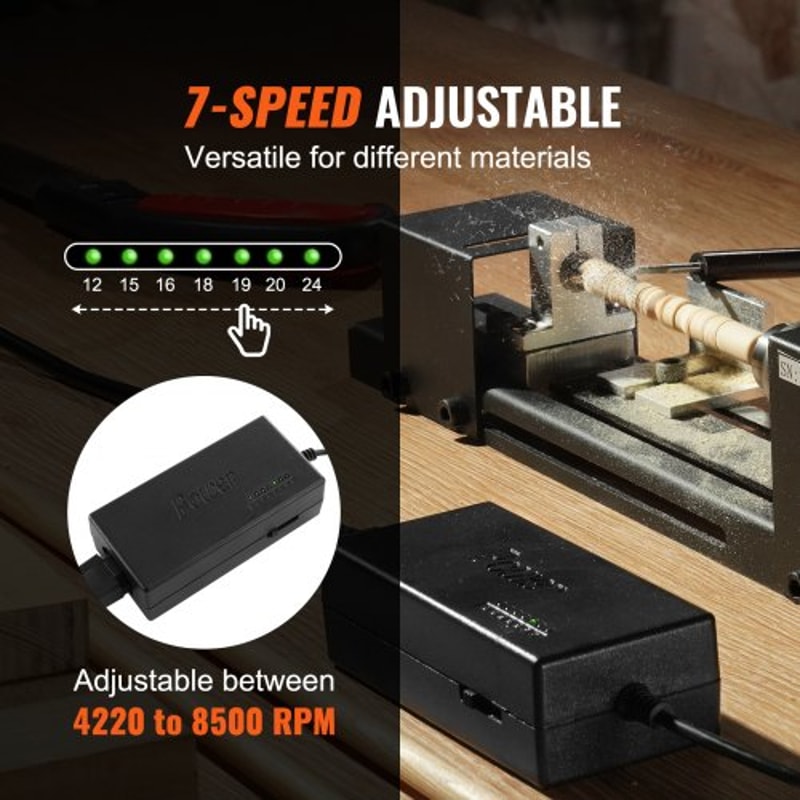 Portable 7 Speed Mini Wood Lathe Machine With Accessories Precision DIY Woodworking Tool 3