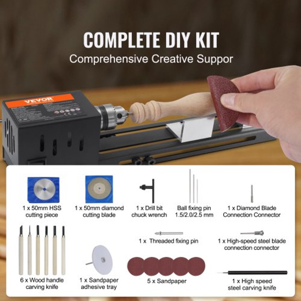 Portable 7 Speed Mini Wood Lathe Machine With Accessories Precision DIY Woodworking Tool 5
