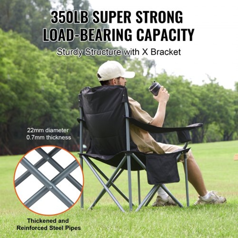 Heavy Duty Portable Folding Camping Chair With Cooler Bag Cup Holder 2
