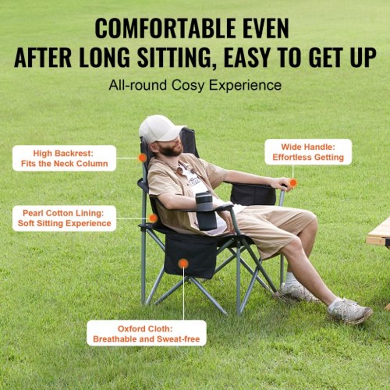 Heavy Duty Portable Folding Camping Chair With Cooler Bag Cup Holder 3