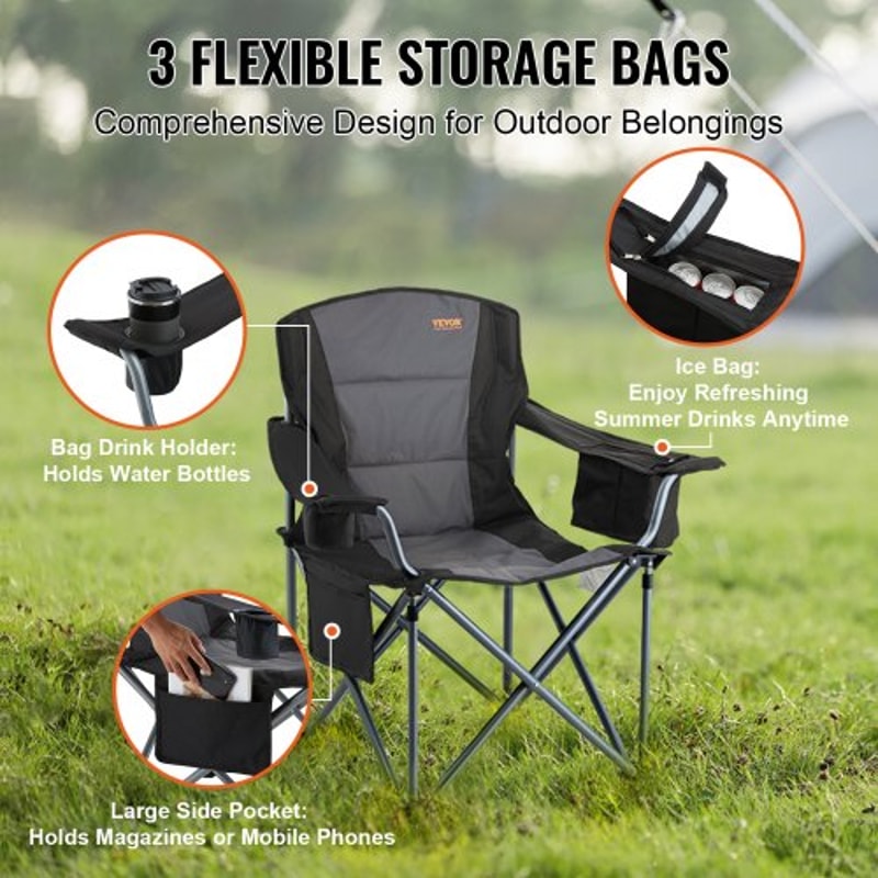 Heavy Duty Portable Folding Camping Chair With Cooler Bag Cup Holder 4