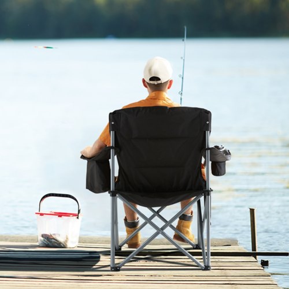 Heavy Duty Portable Folding Camping Chair With Cooler Bag Cup Holder 6