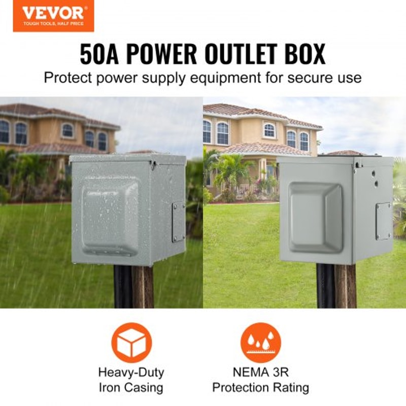 Outdoor Lockable 50 Amp RV Power Outlet Box With NEMA Receptacle Weatherproof Electrical Panel For 1