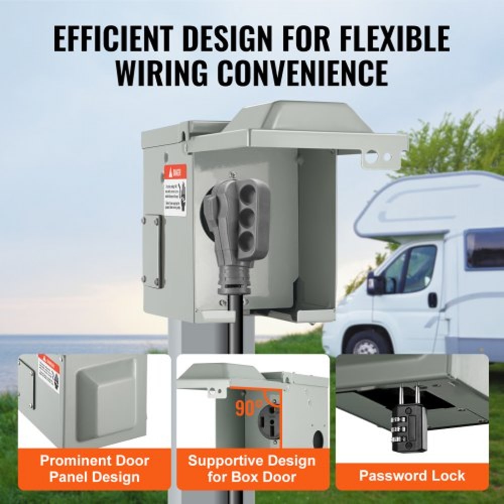 Outdoor Lockable 50 Amp RV Power Outlet Box With NEMA Receptacle Weatherproof Electrical Panel For 2
